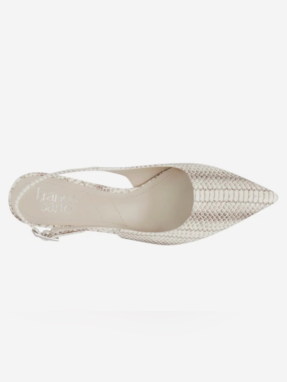 Franco Sarto Kate Pointed Slingback Kitten Heel in Cream Snake Print - Picture 4 of 8